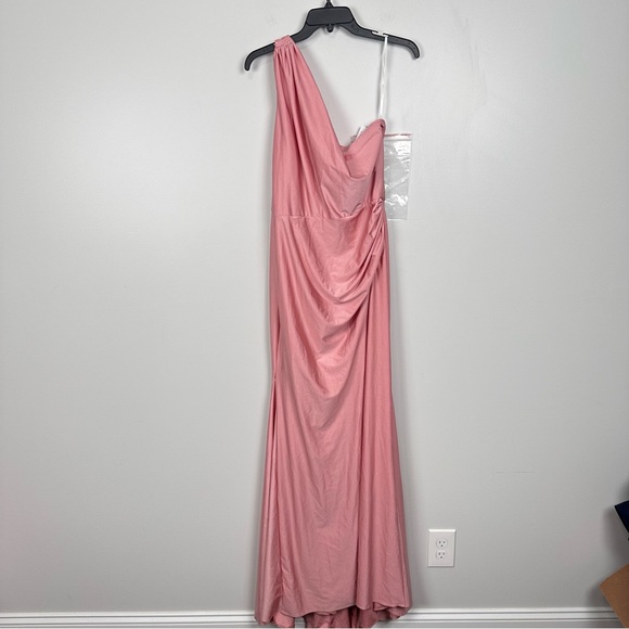 CYNTHIA & SAHAR CS104 ONE-SHOULDER COWL BACK SATIN MERMAID DRESS DESERT ROSE - Picture 6 of 10